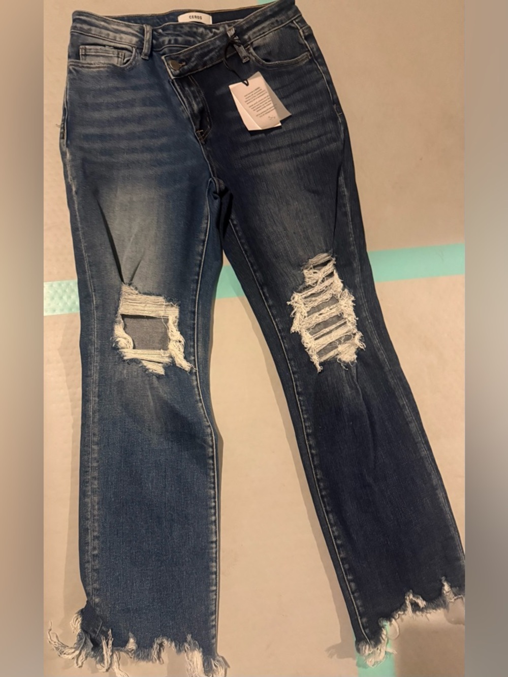 C/MEO Collective Distressed Dark Blue Flare Jeans